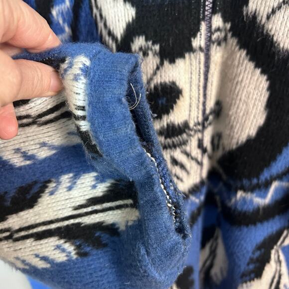 Yari Artesanias Sweater Jacket Large Wolf Nature wool Ecuador Blue‎ Hoodie VTG - Picture 12 of 14